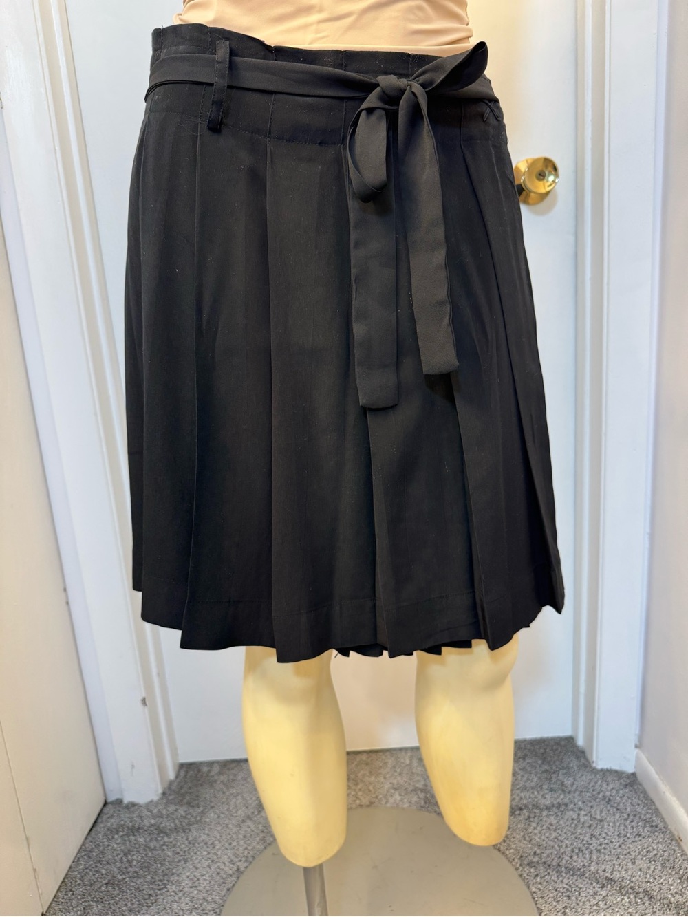 Meadow Rue Black Pleated Tie-Waist A-Line Skirt